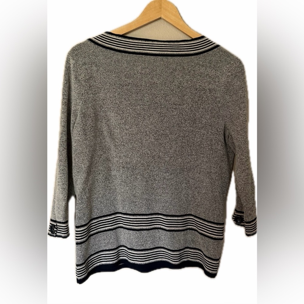Emma James Claiborne Gray Scoopneck Sweater with white dark blue Striped Trim - Picture 4 of 8